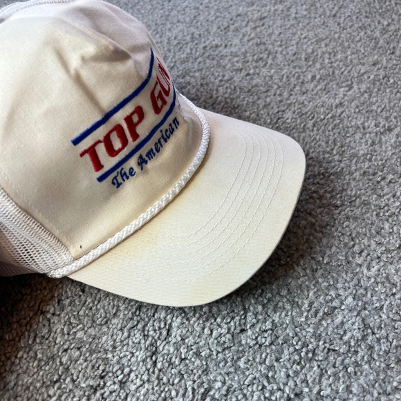 vtg Top Gun trucker hat mens Cream Mesh Adjustable cap snapback 90s 80s - Picture 6 of 9